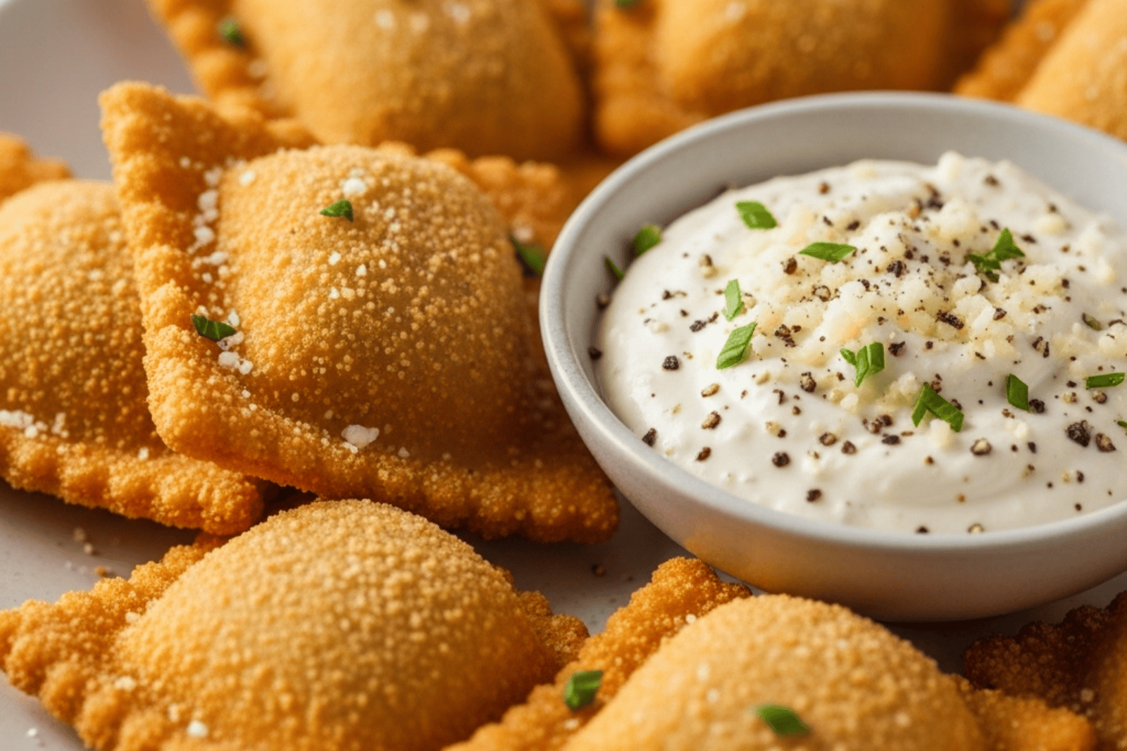 Famous Crispy Fried Ravioli Recipe with Cacio e Pepe Dip