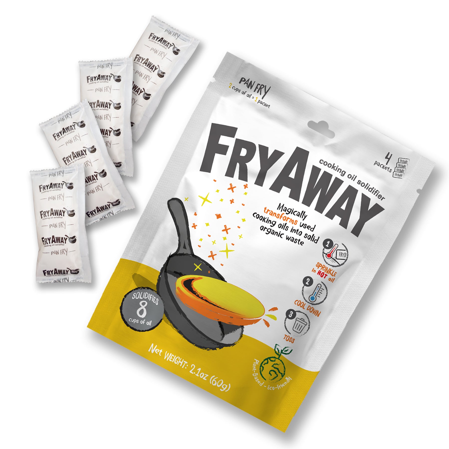FryAway Pan Fry Bundle of 4 Cooking Oil Solidifier for Easy Cleanup