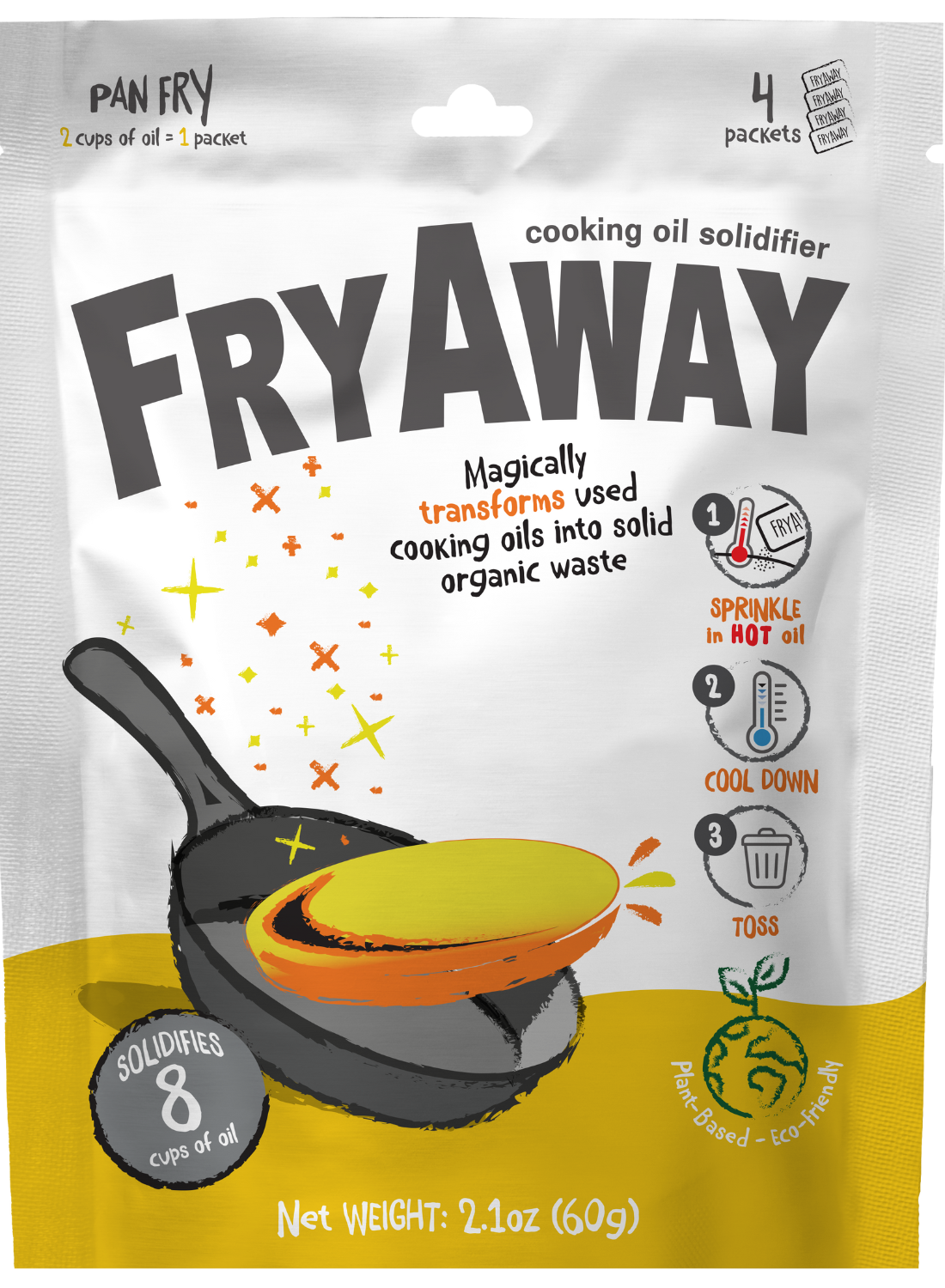 FryAway Deep Fry Waste Cooking Oil Solidifier Powder, 100% Plant-Based  Cooking Oil Disposal, Solidifies Up to 8 Cups of Oil per use, (2ct per  Package